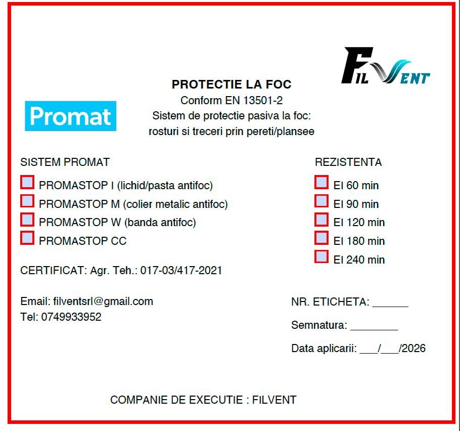 Eticheta Protectie la Foc Promat - Filvent SRL